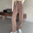 褐色高腰垂感阔腿西装长裤